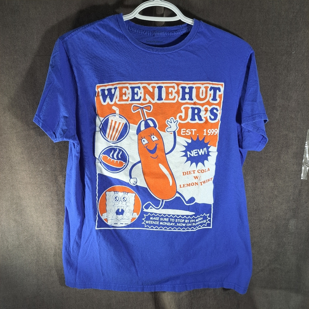 SpongeBob SquarePants Weenie Hut Jr's Blue Red White Graphic Tee G M